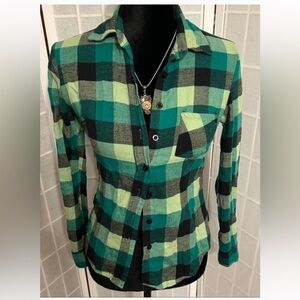 Wet Seal Green Plaid Button Down Shirt